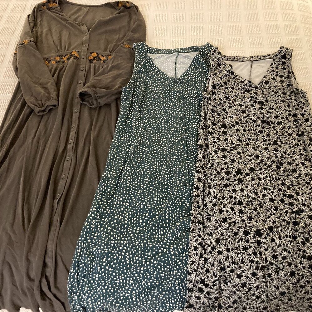 Garnet Hill Olive Embroidered Maxi with Green and Black Floral Dresses